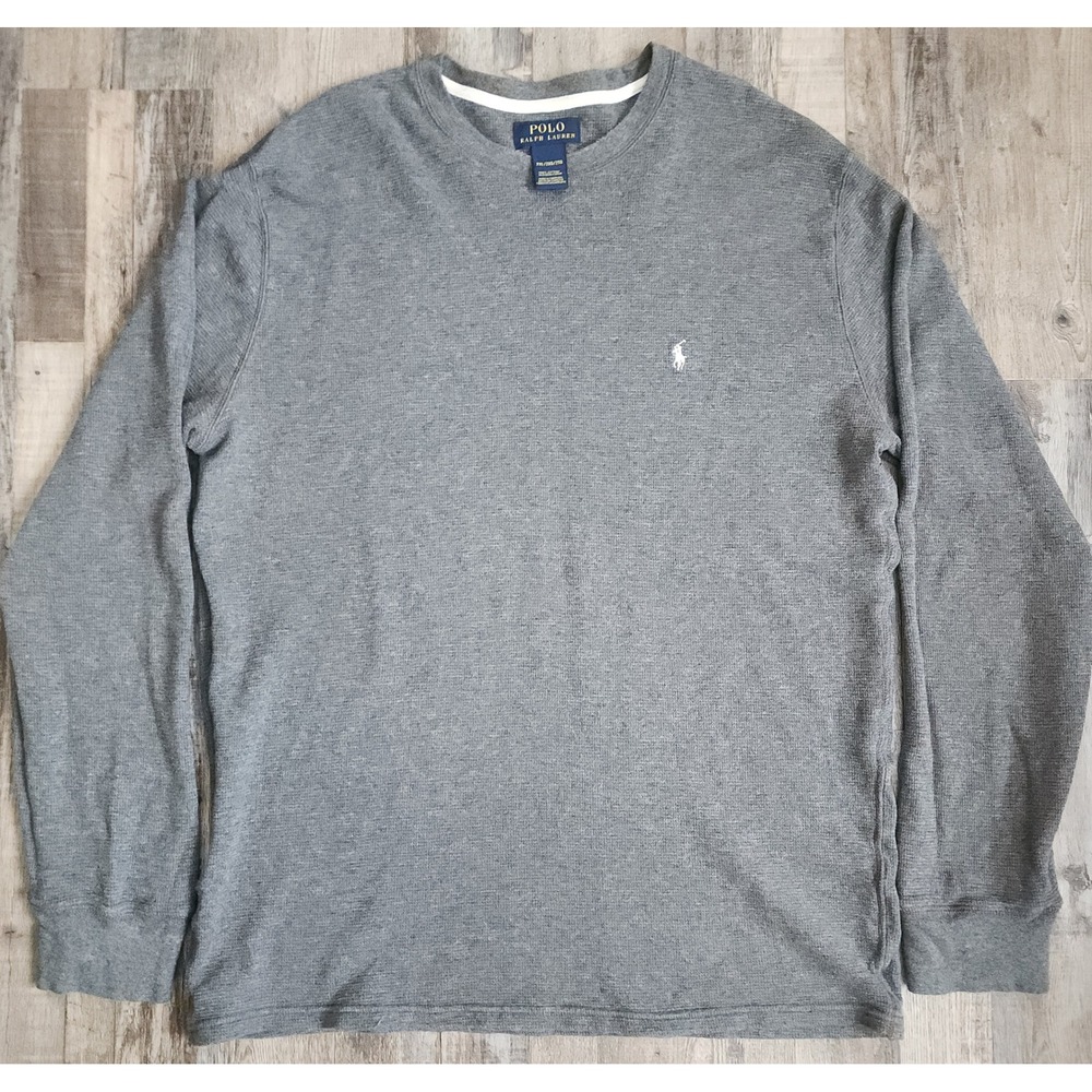 Polo Ralph Lauren Thermal Shirt Mens 2XL Gray Waffle Knit Long Sleeve Pony Logo - Picture 1 of 5